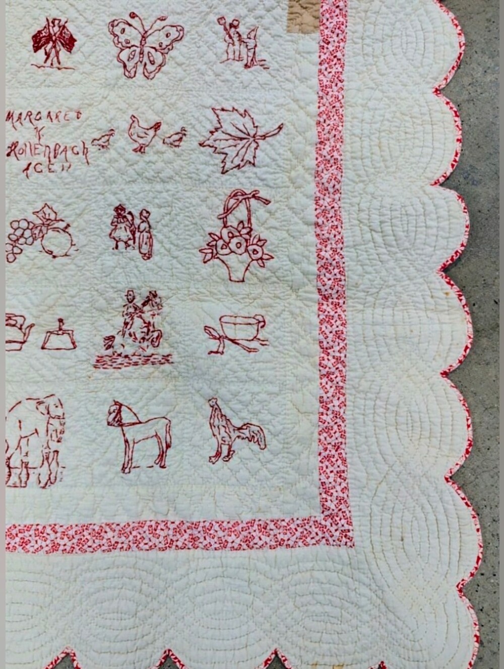 Vintage WWI Armistice Redwork Quilt PEACE 1918 - Picture 6 of 7
